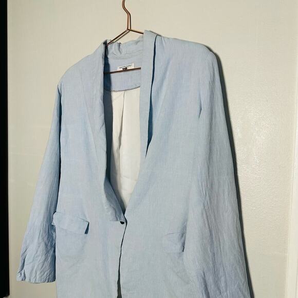 Waverly Grey Light Blue Cotton Linen Single Button Front Blazer size Large - Picture 4 of 8